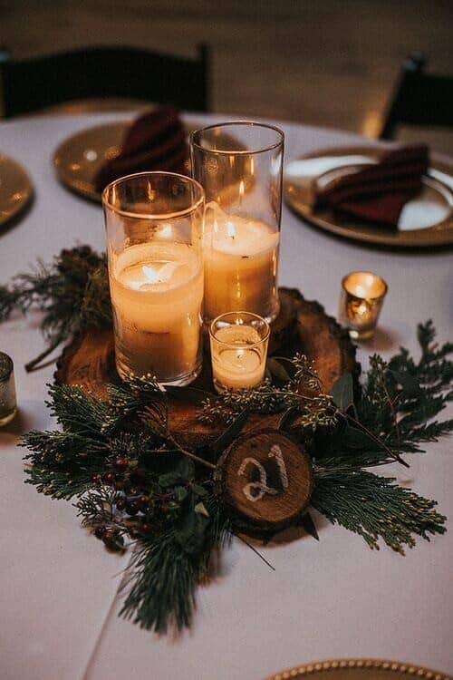 Wood slices and greenery