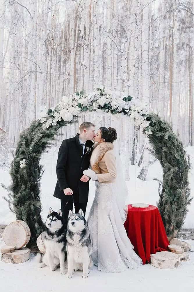 Christmas-Themed Wedding Ceremony Decor