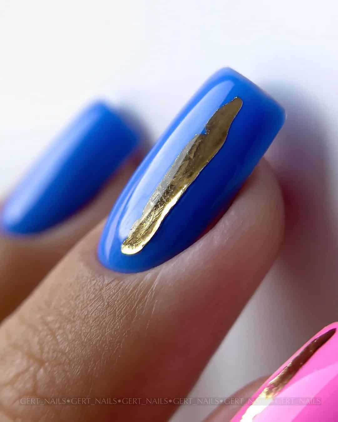 Blue and Gold Nails