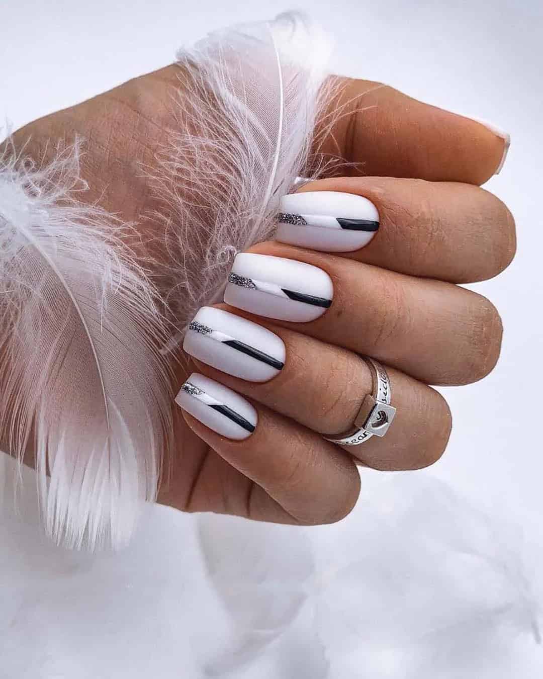 White Geometric Nail Designs