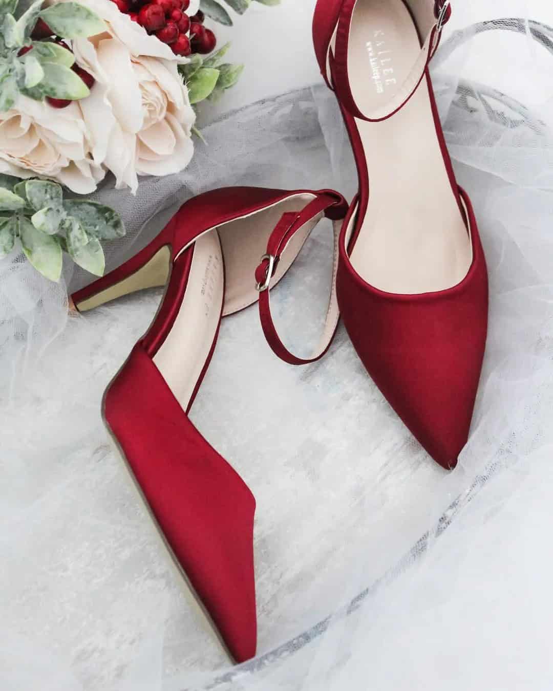 Burgundy Satin Shoes for Weddings