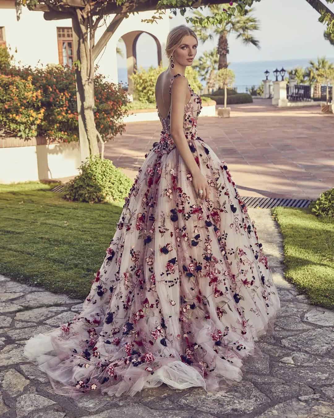 Colorful Floral Long Dresses For Wedding