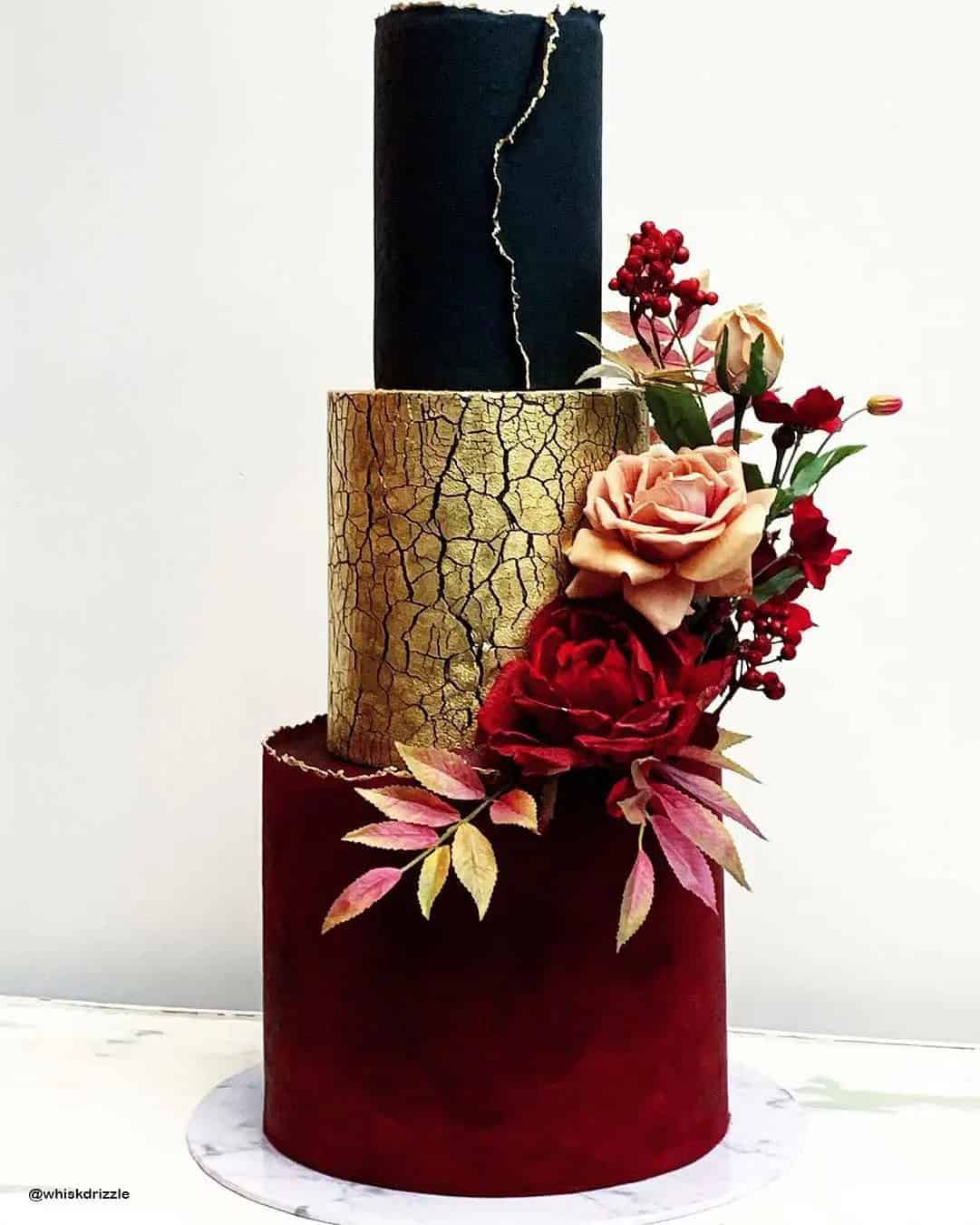 Burgundy Fall Flowers For Wedding Cake