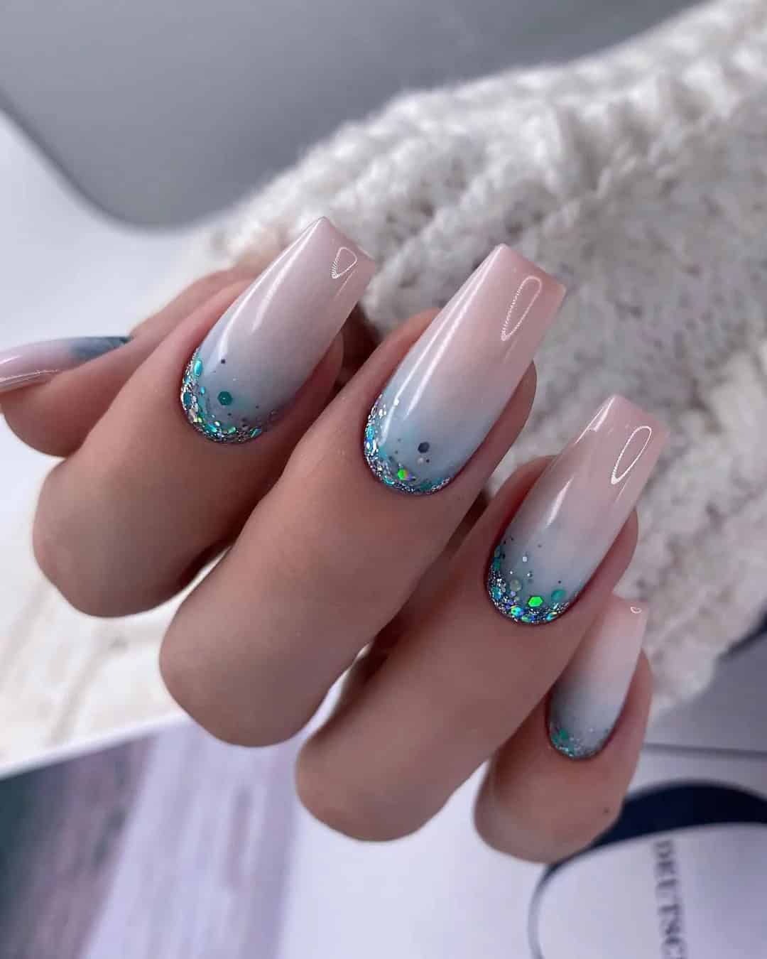 Blue Ombre Wedding Nails