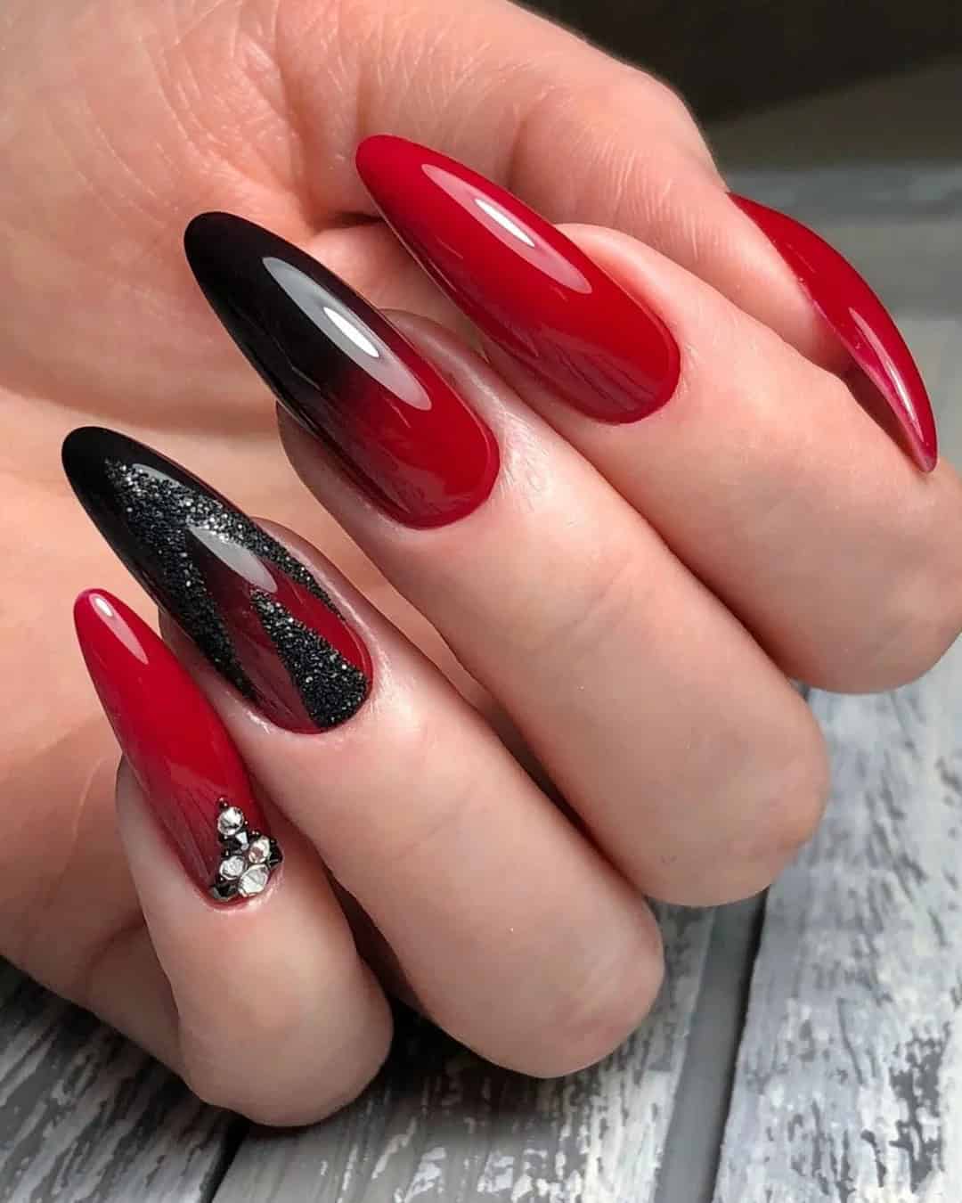 Black and Red Nails for a Wedding