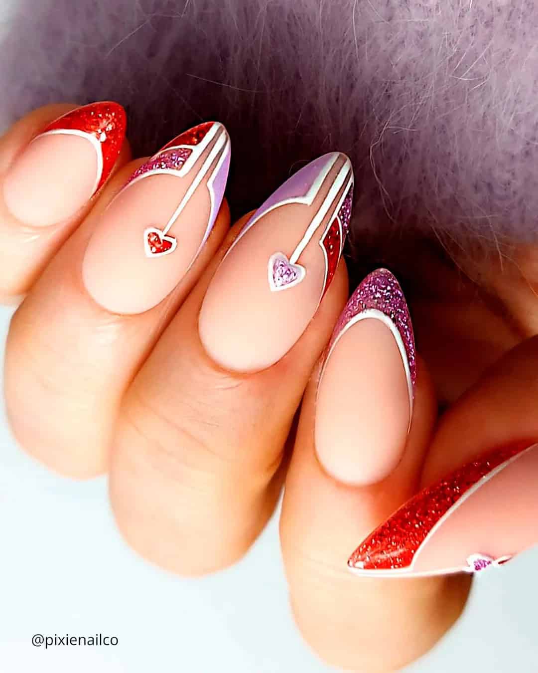 Romantic Nail Designs With Red Hearts