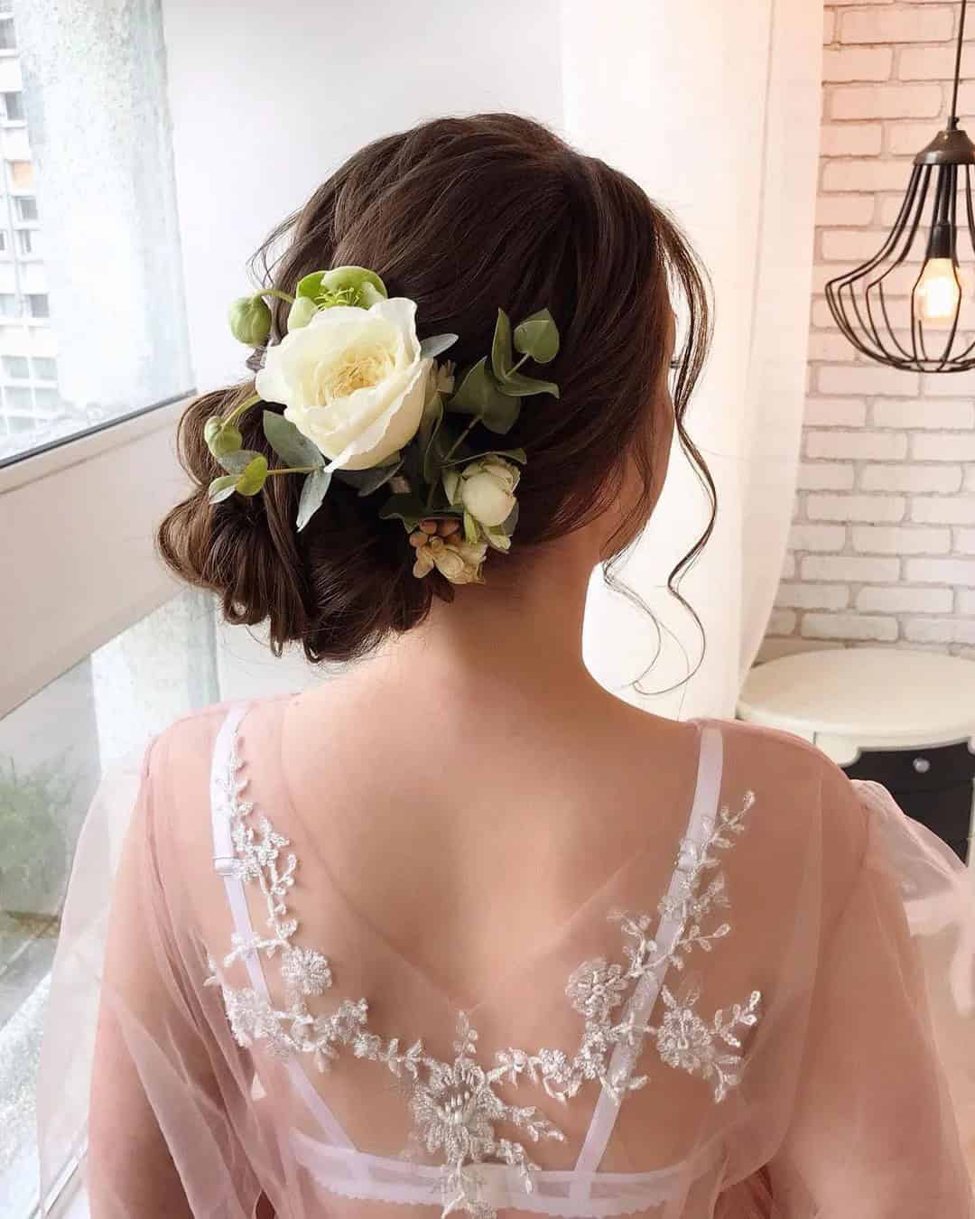 Wedding Bun Hairstyles With Flowers