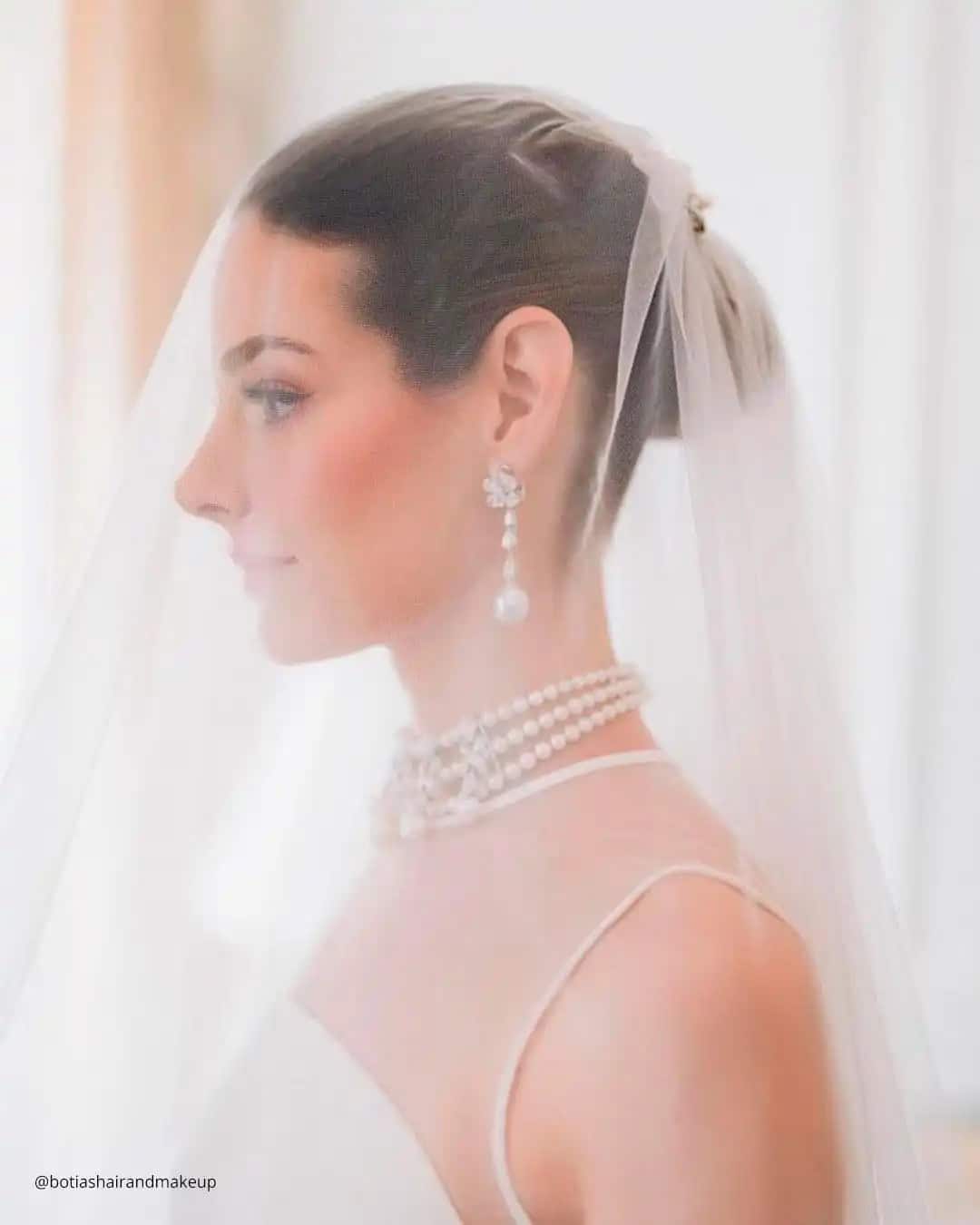 Swept Back Wedding Hairstyles With Veil