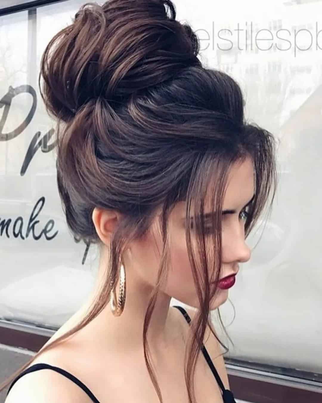 High Bun Swept-Back Hair