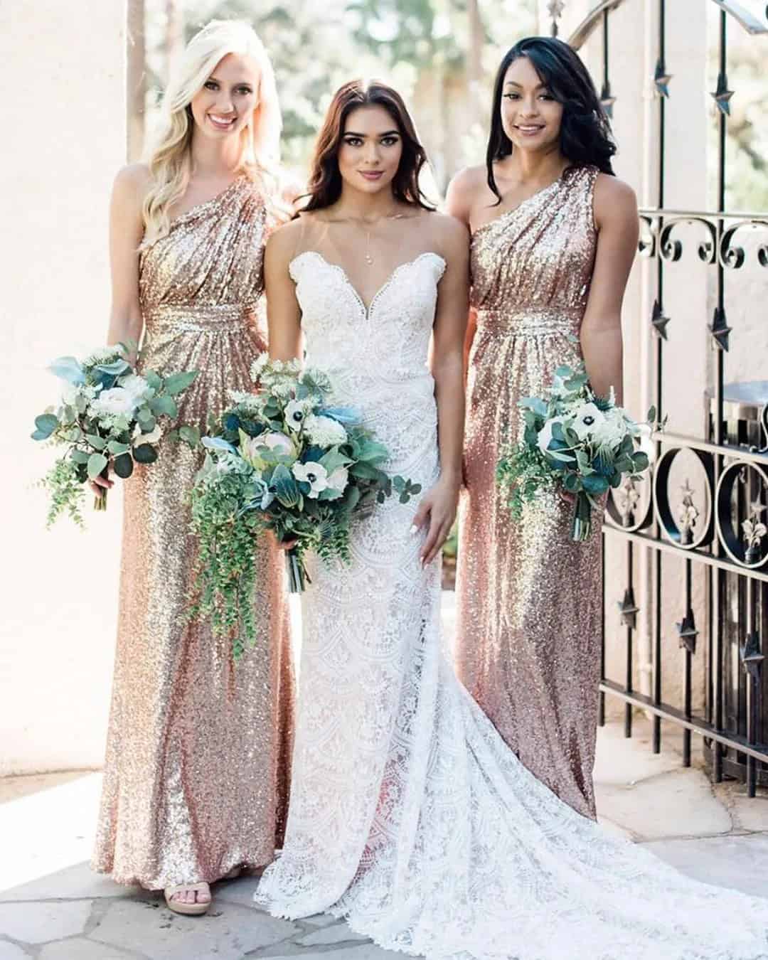 Gold Sequined Gowns For Bridesmaids