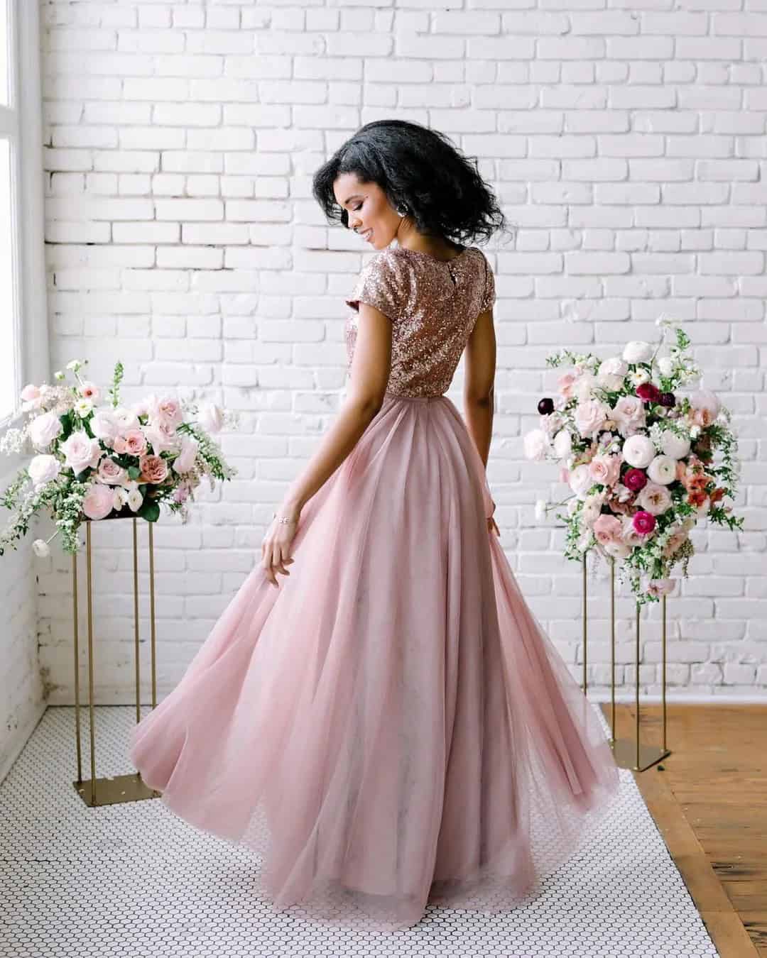 Rose Gold Dreses With Flare Skirt