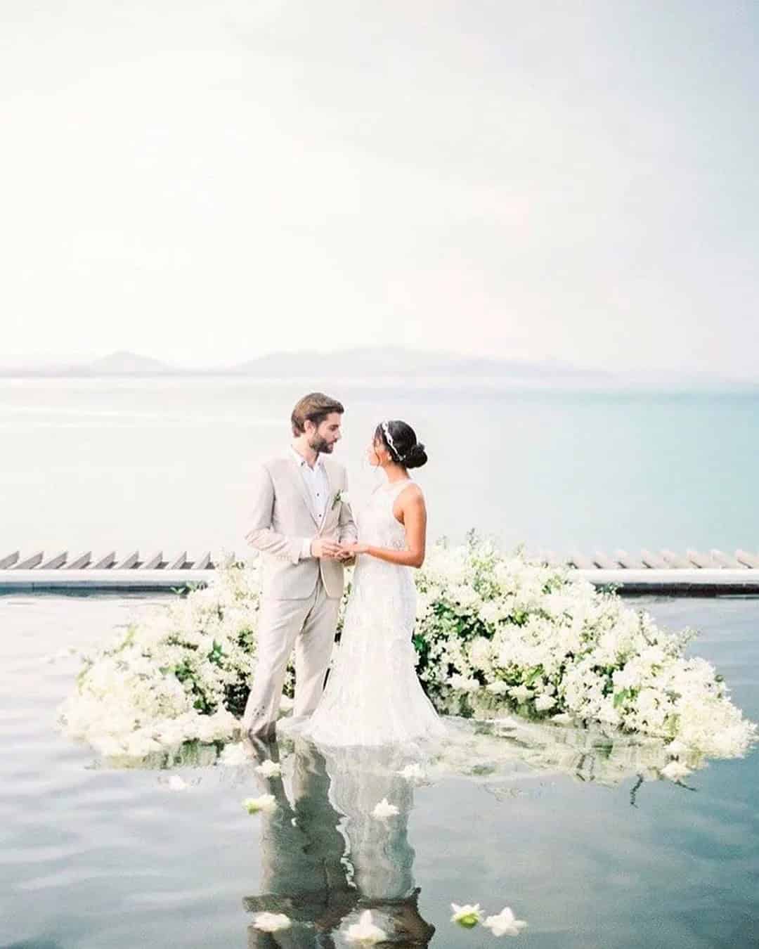 Reception Wedding Decor Around A Pool