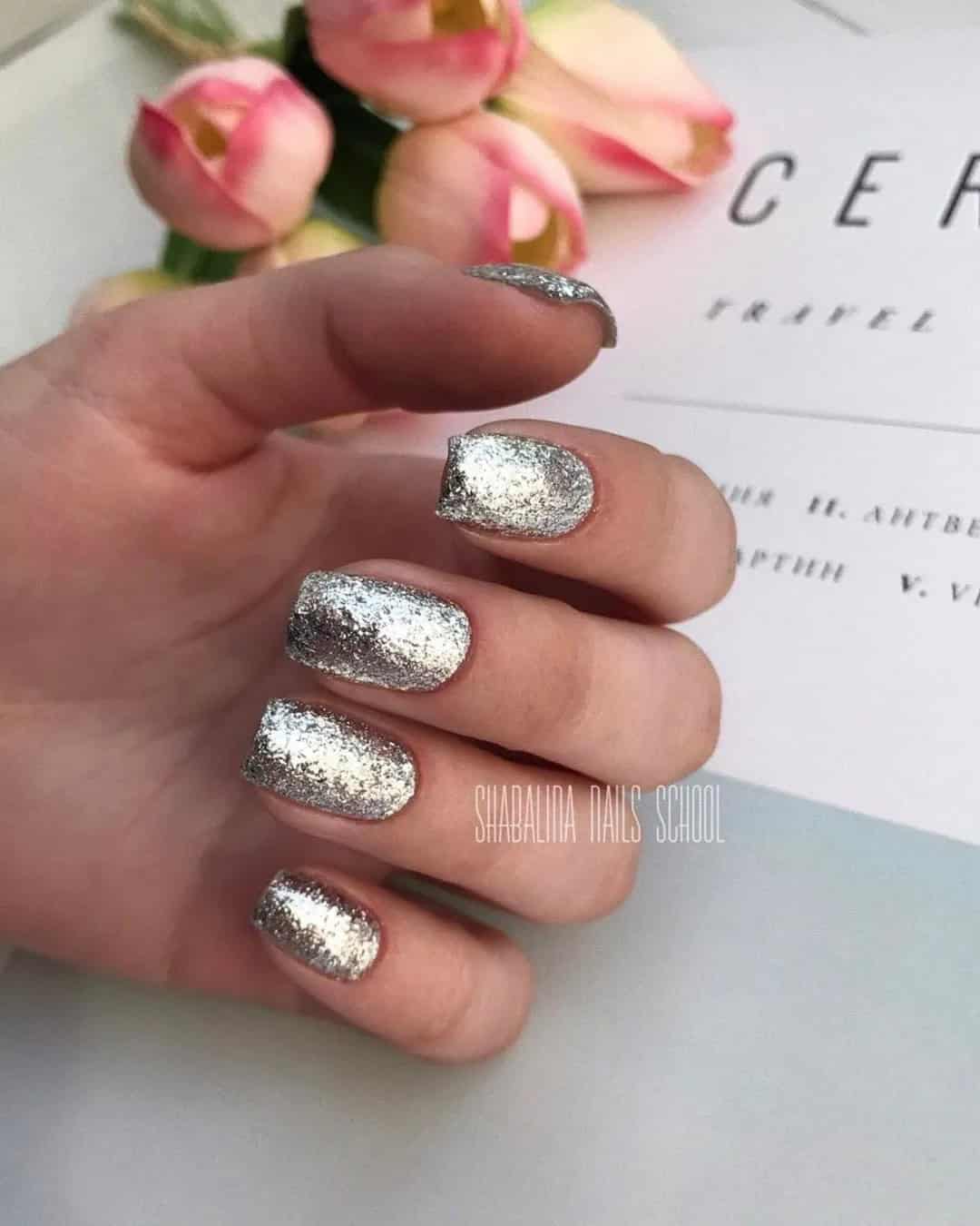 Silver Glitter Nails