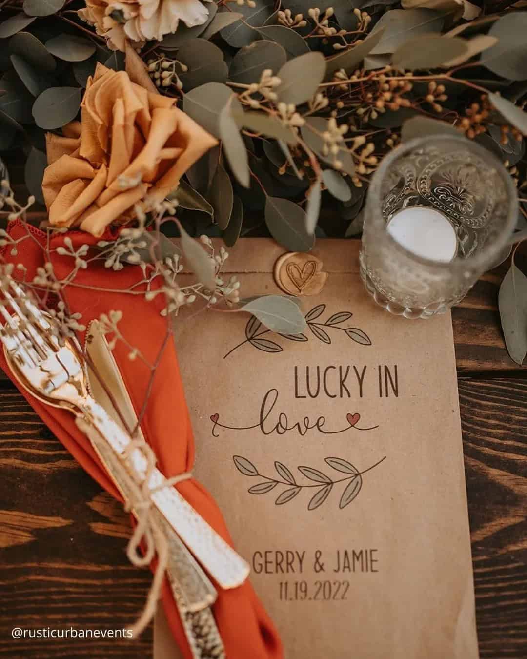 Cream, Moss Green, and Burnt Orange Wedding Colors Combination