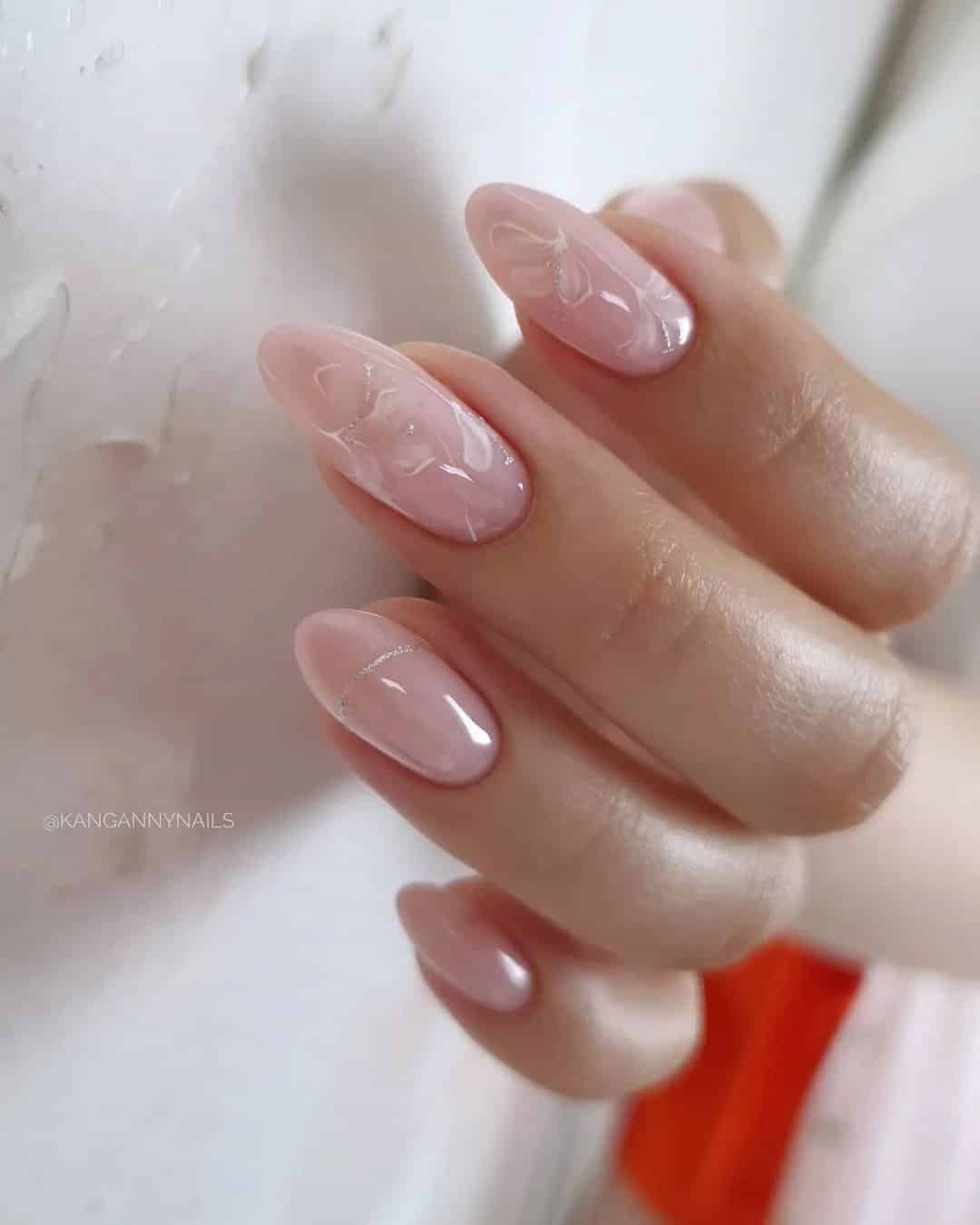 Nude And White Wedding Nails