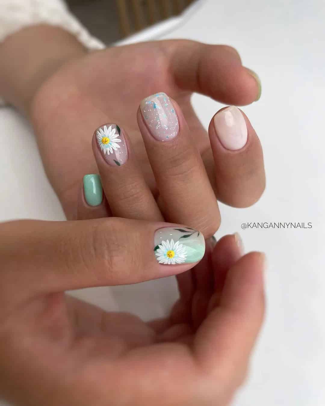 Nude Wedding Nails With Flowers