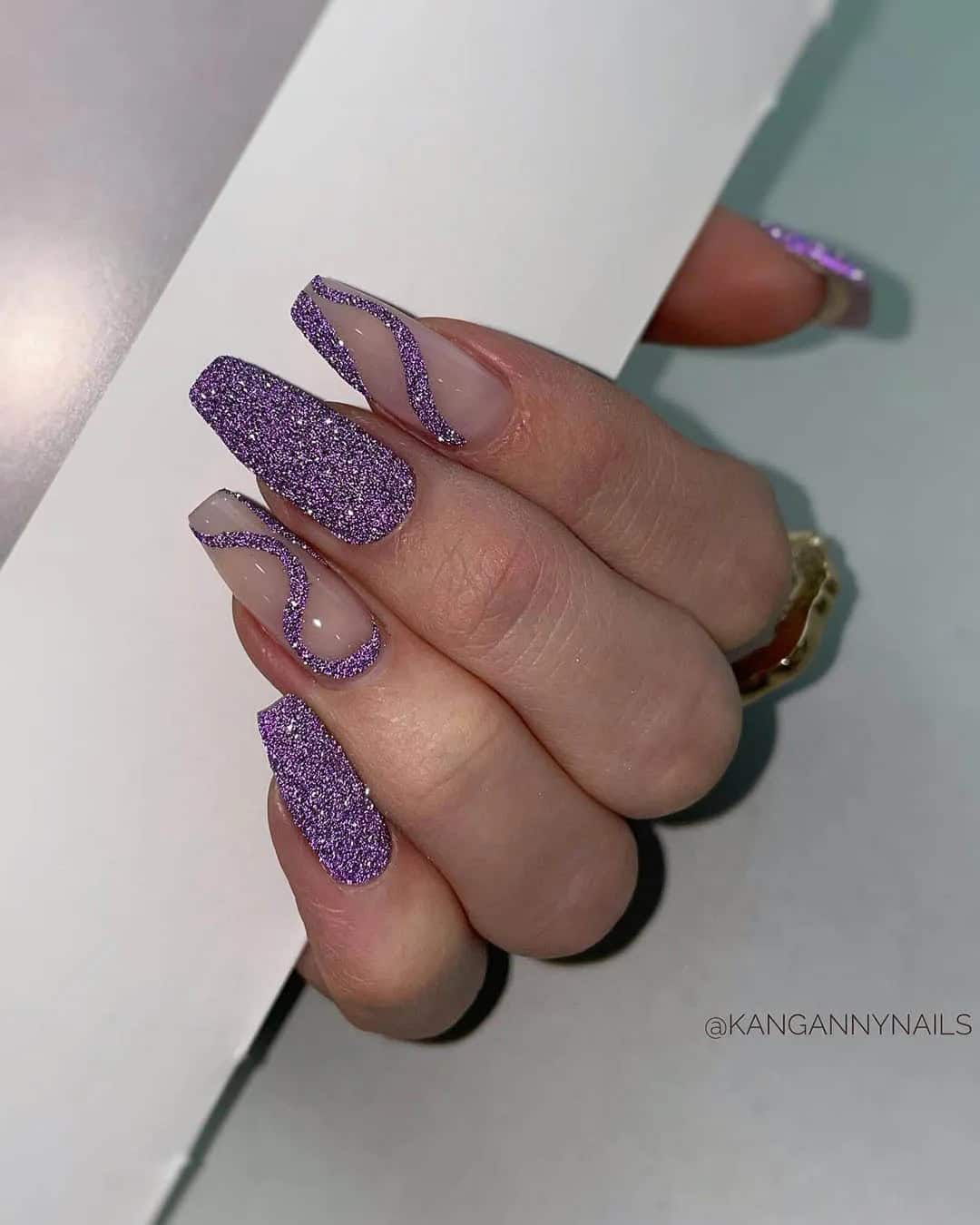 Lilac Nails With Glitter For Wedding