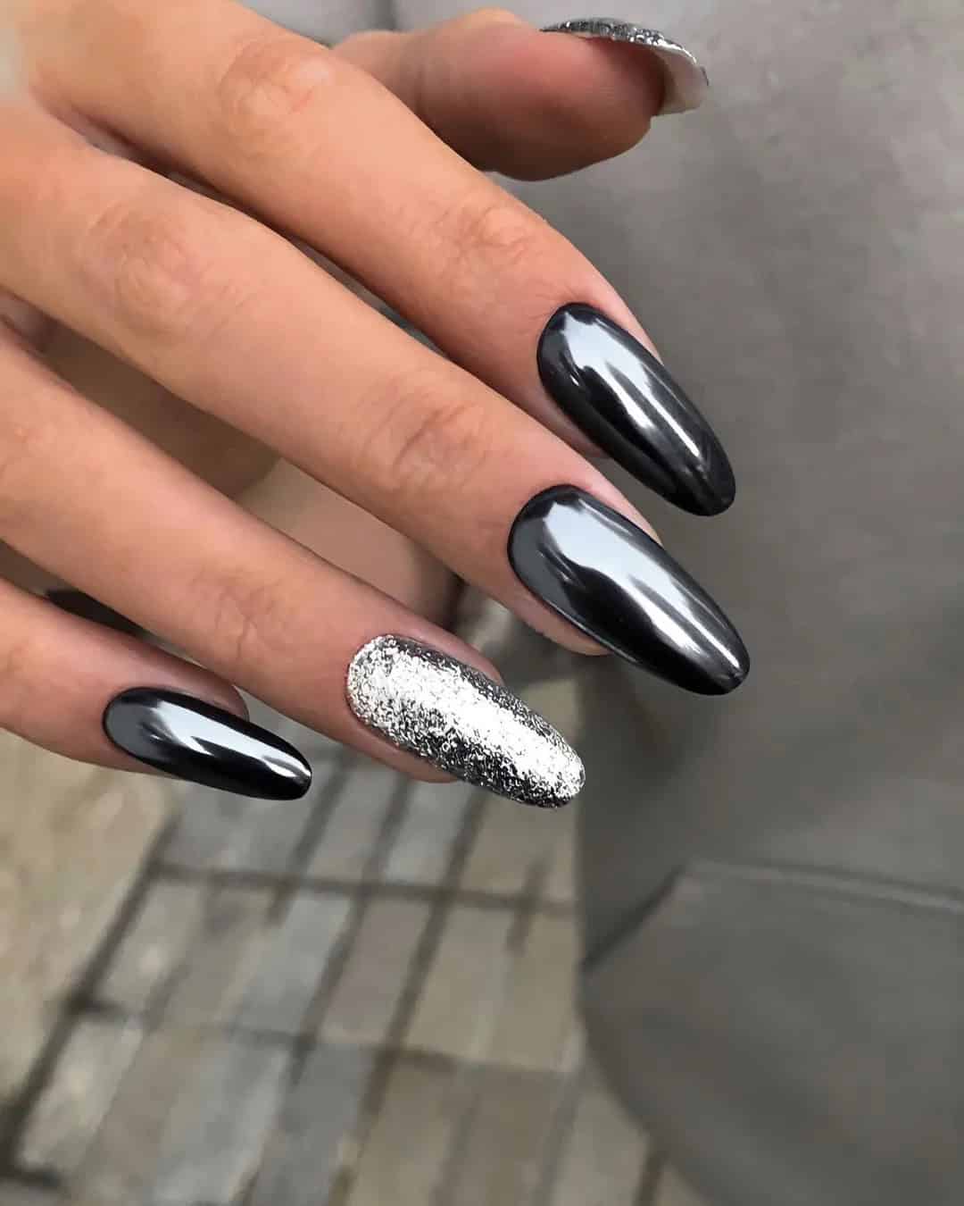 Black And Silver Nails