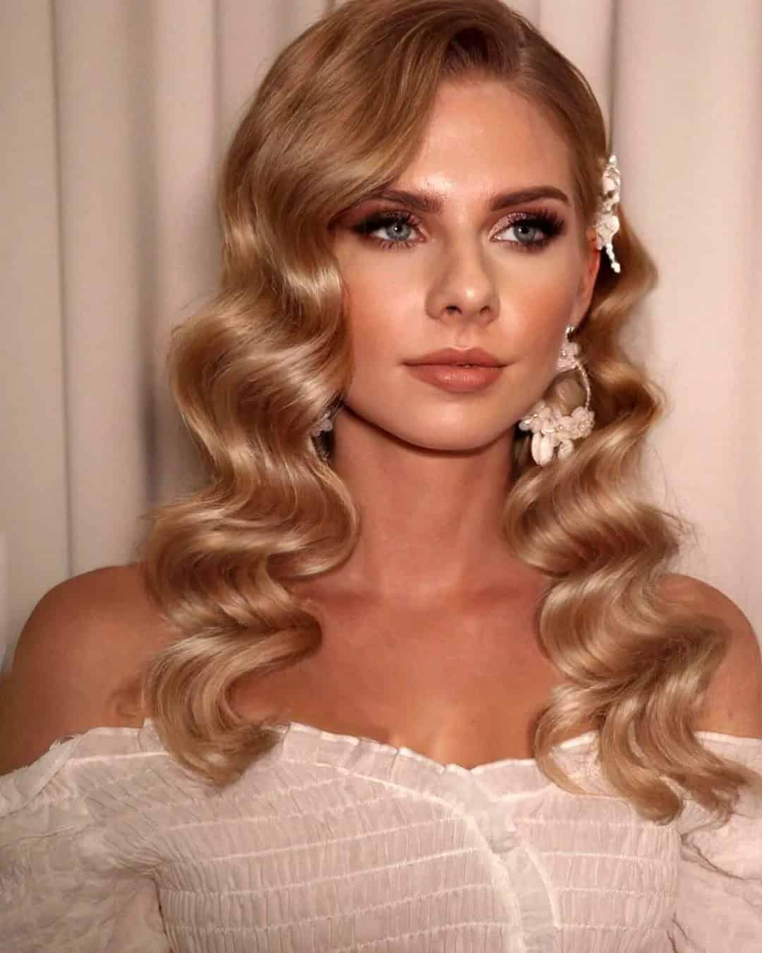 Sleek Waves Wedding Hair Down