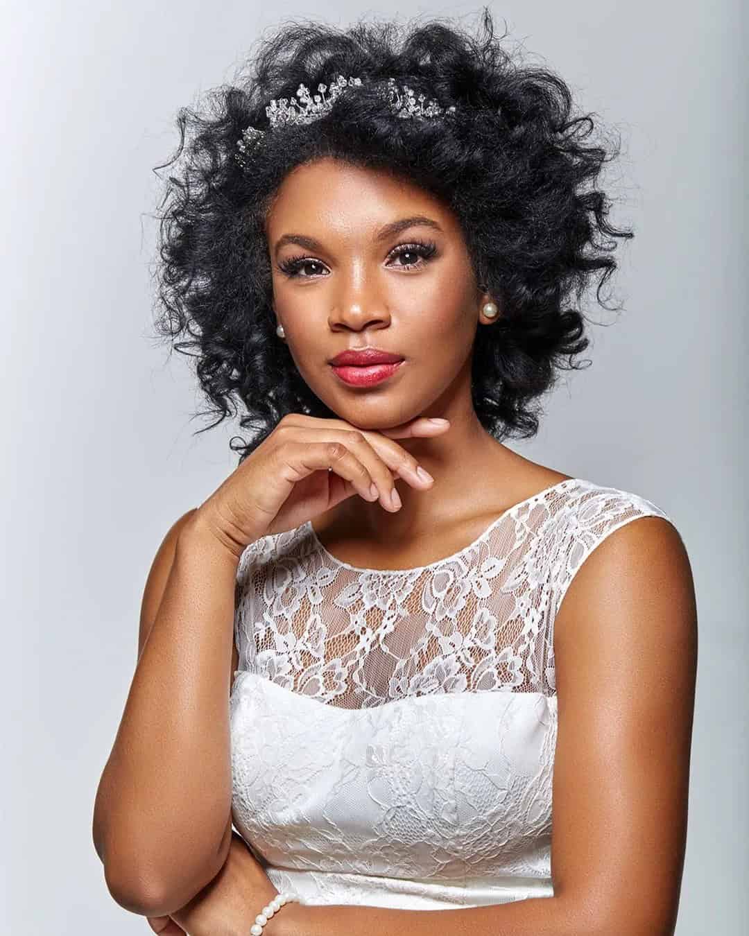 Bridal Black Hair Ideas With Halo