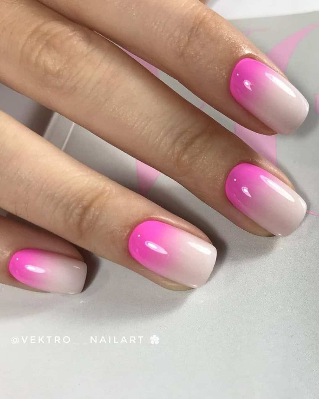 Hot Pink and White Nails