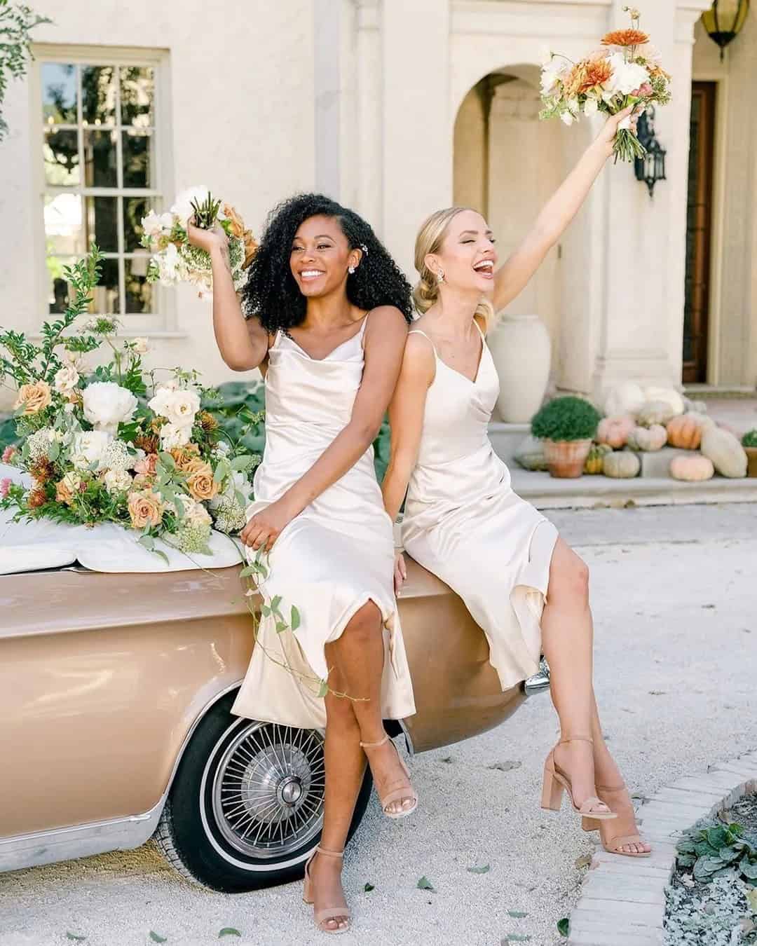 Midi Champagne Dresses For Bridesmaids