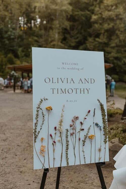 Pressed flower wedding sign