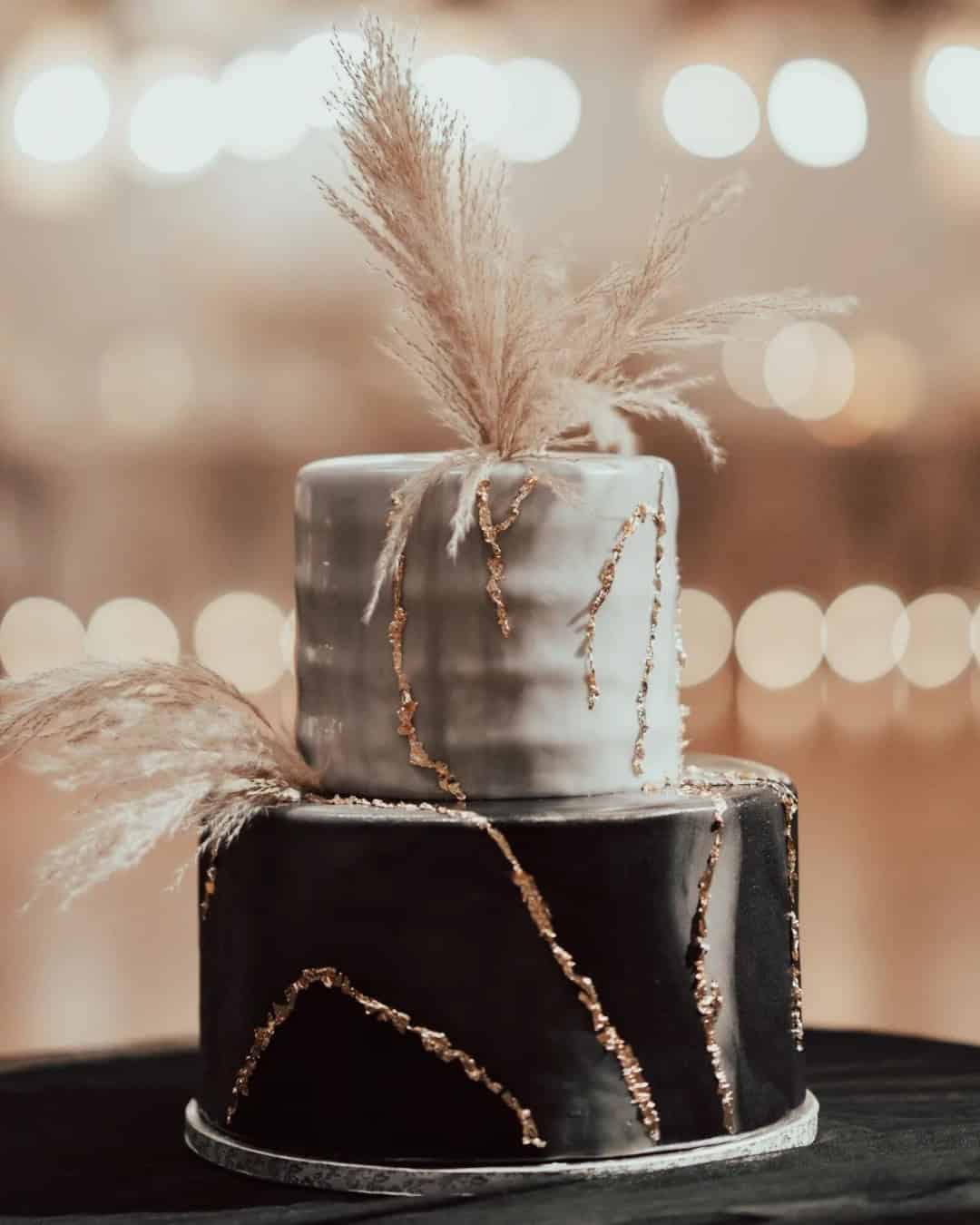 2-Tier Black and White Wedding Cakes