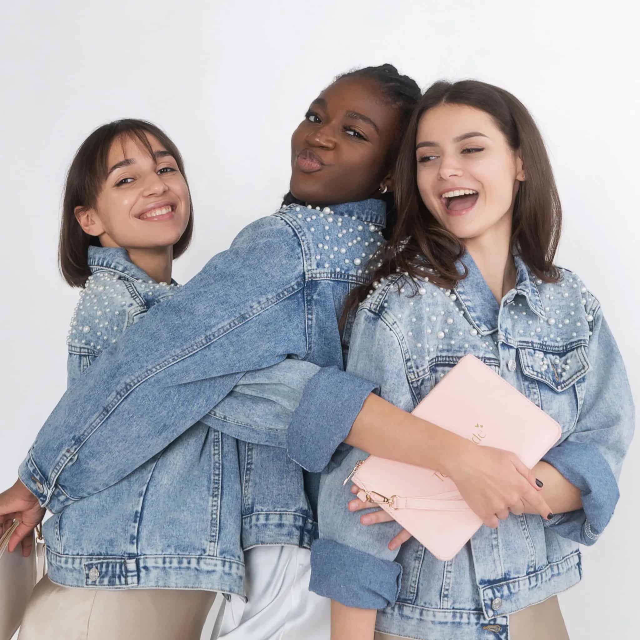 Bride With Bridesmaids In Matching Denim Jackets