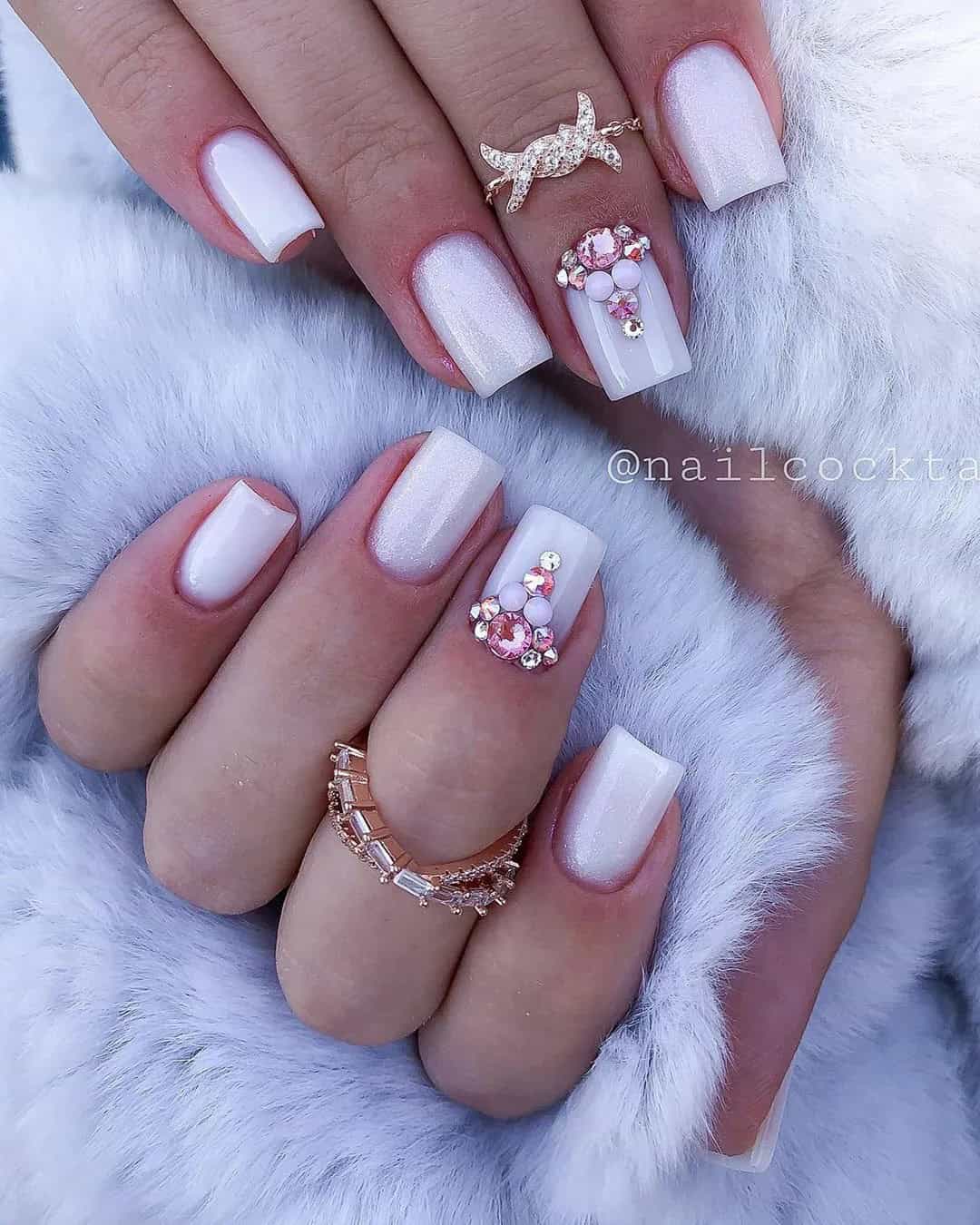 White Rhinestone Nail Designs