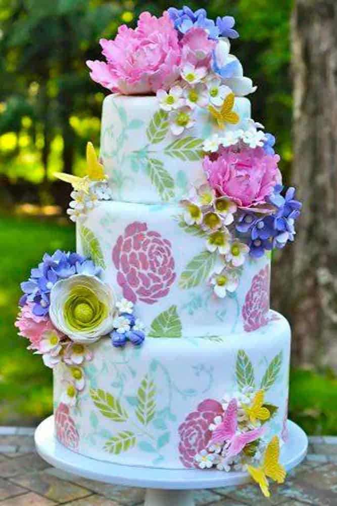 Colorful Fondant Flower Wedding Cakes