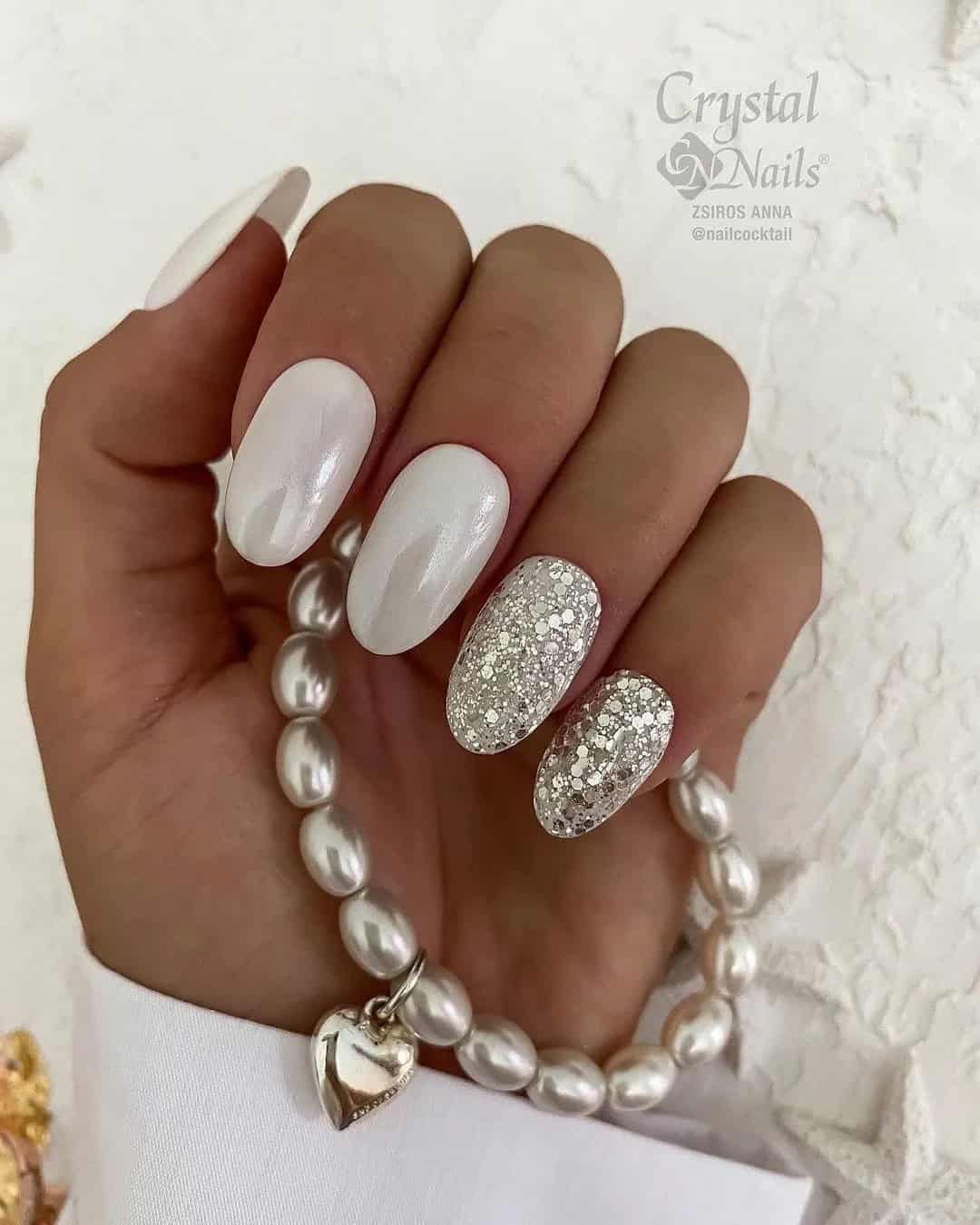 White Wedding Nails For Winter Brides