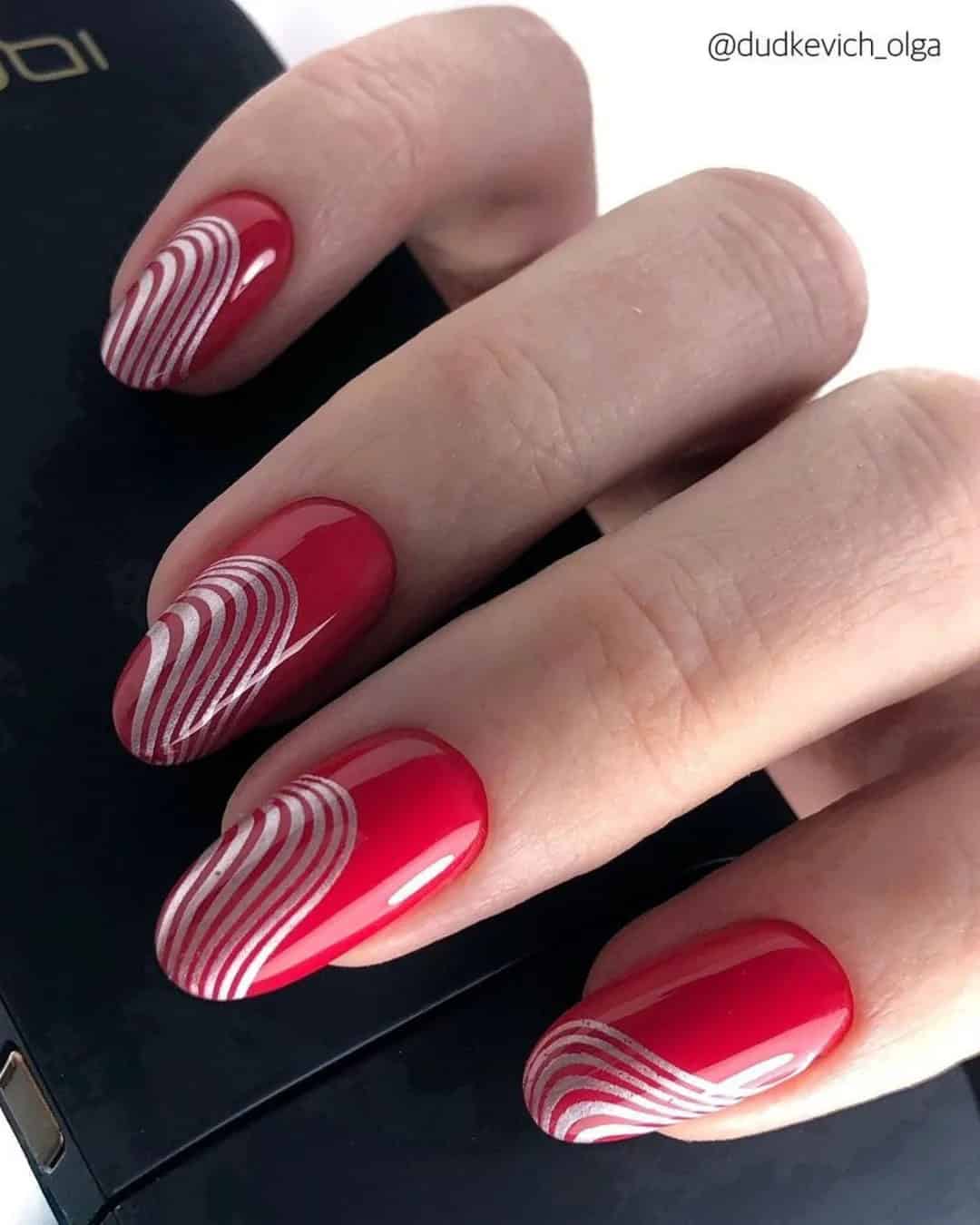 Wedding Nails in Silver and Red