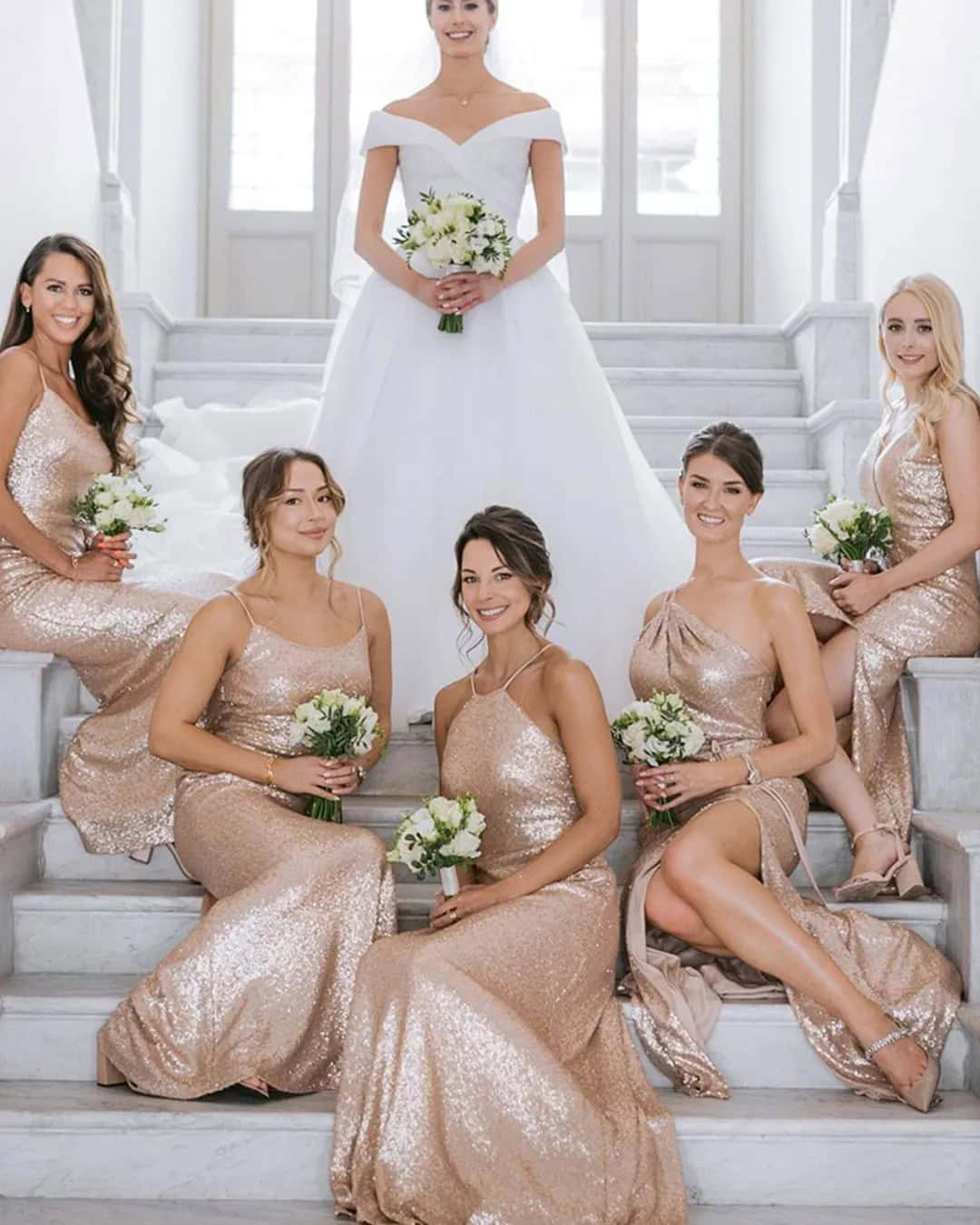 Gold Sequined Gowns For Bridesmaids