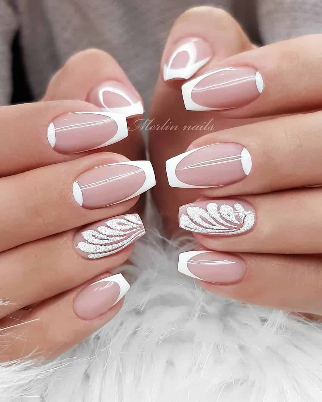 Lace Nails French Tip Wedding