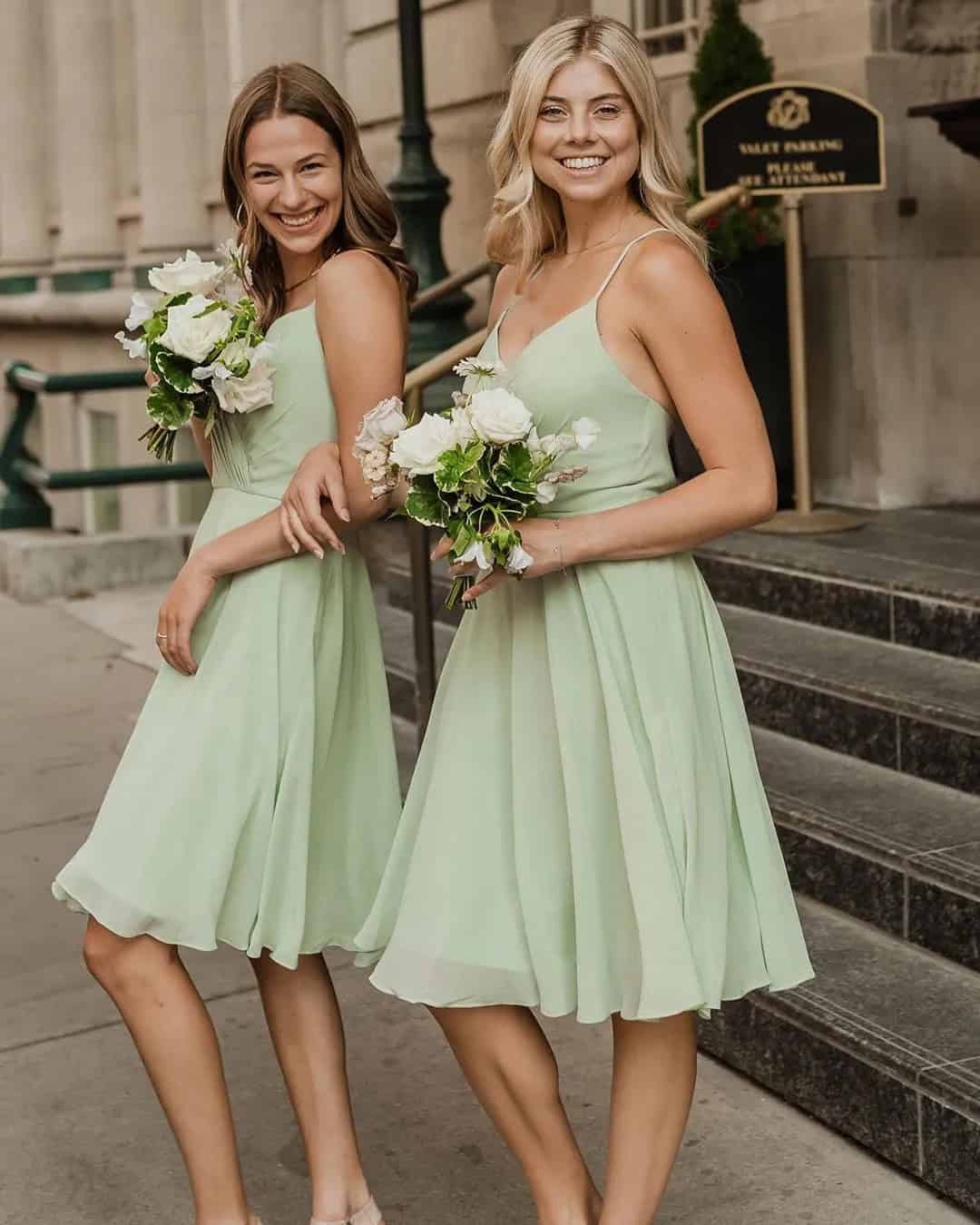 Short Mint Bridesmaids Gowns