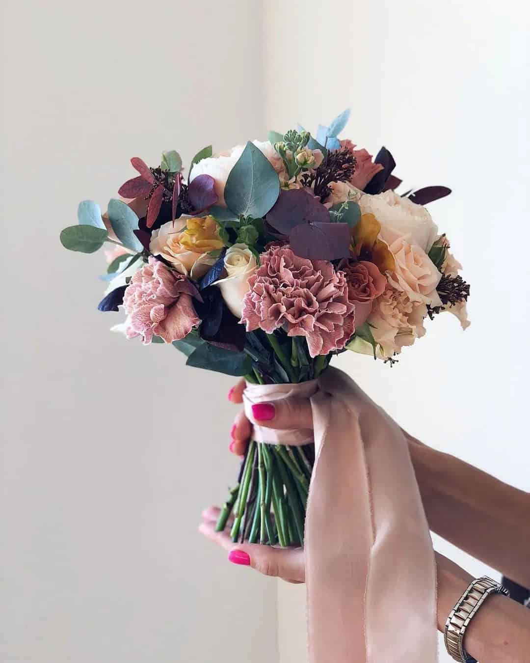 Simple Fall Wedding Bouquets with Dark Greens