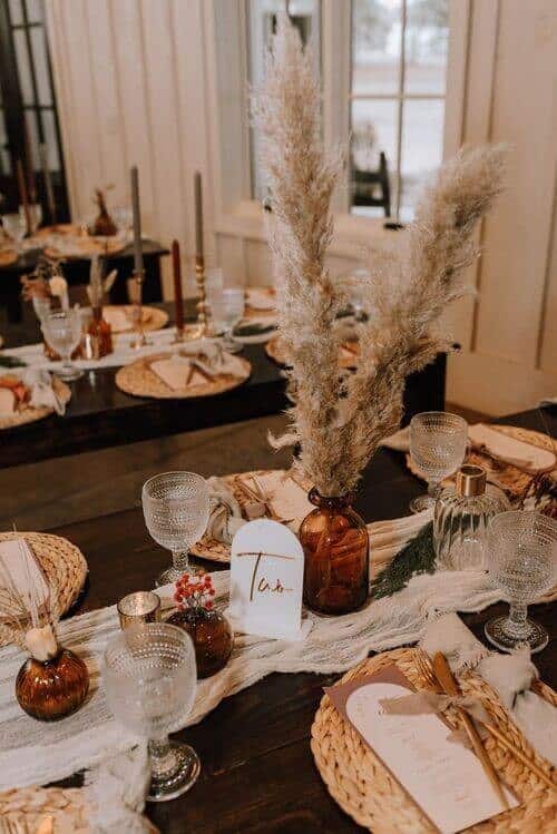 Pampas grass and amber glass