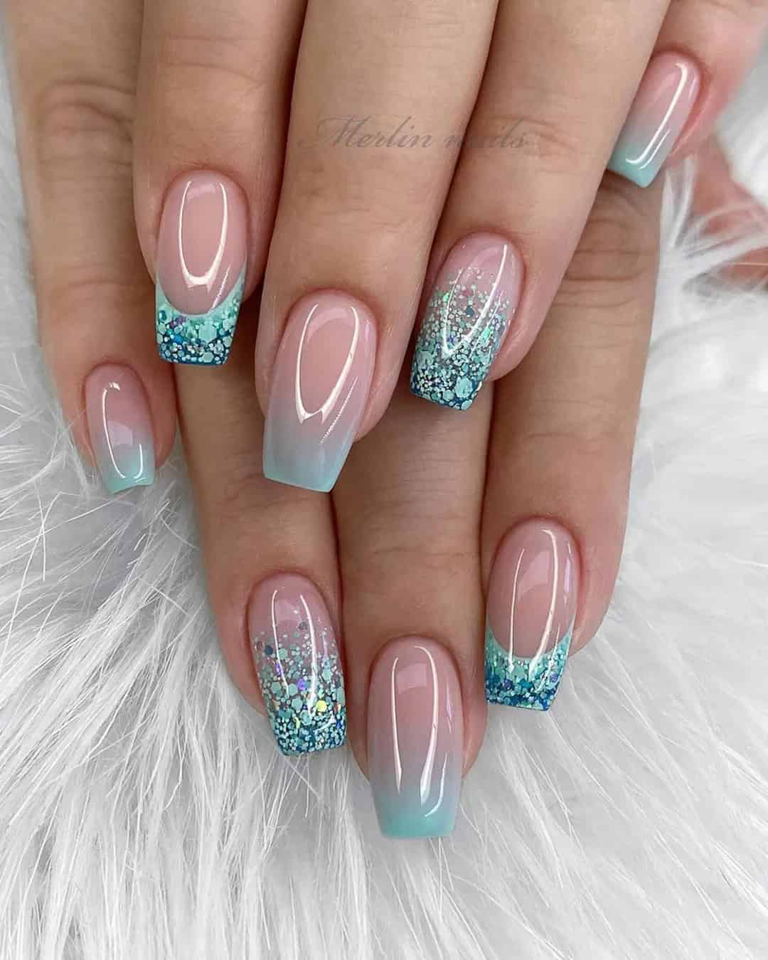 Blue Ombre Wedding Nails