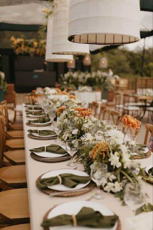 Olive and orange table settings