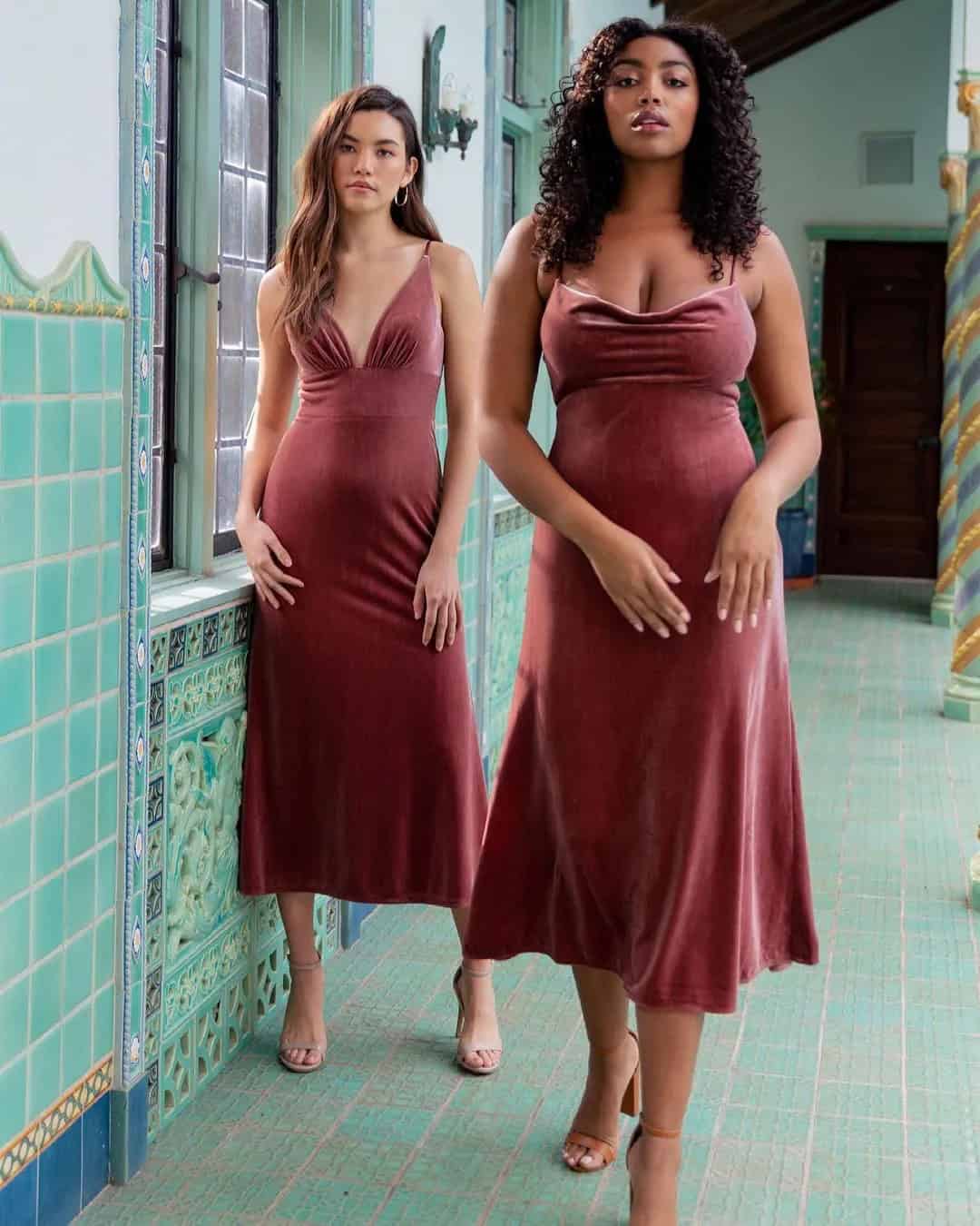 Burgundy Bridesmaid Dresses In Midi Length