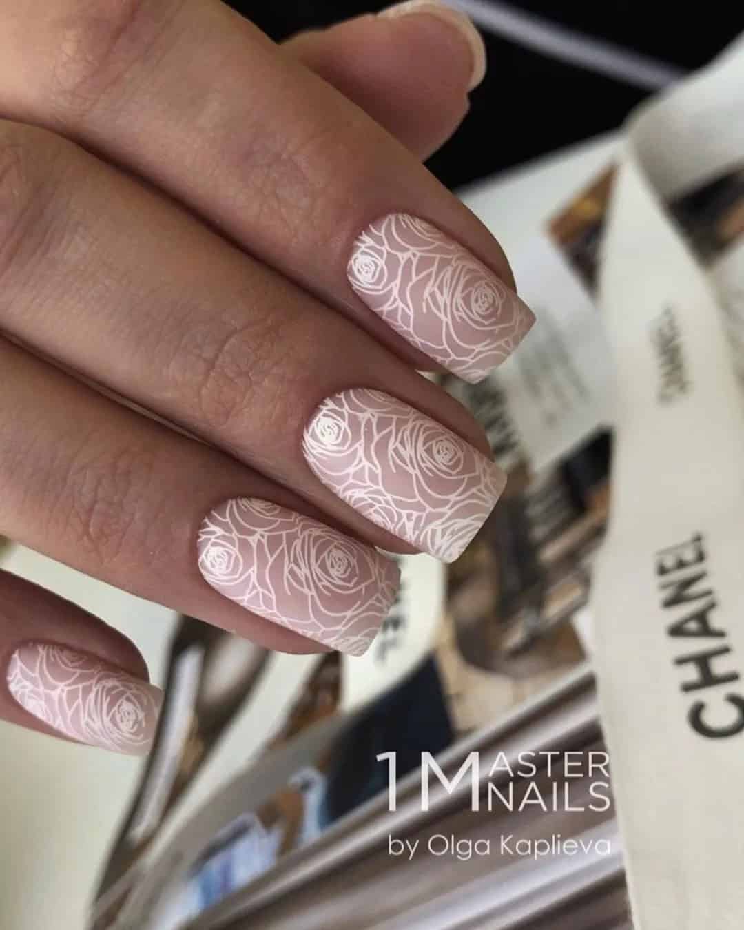 White Lace Nails for a Bride