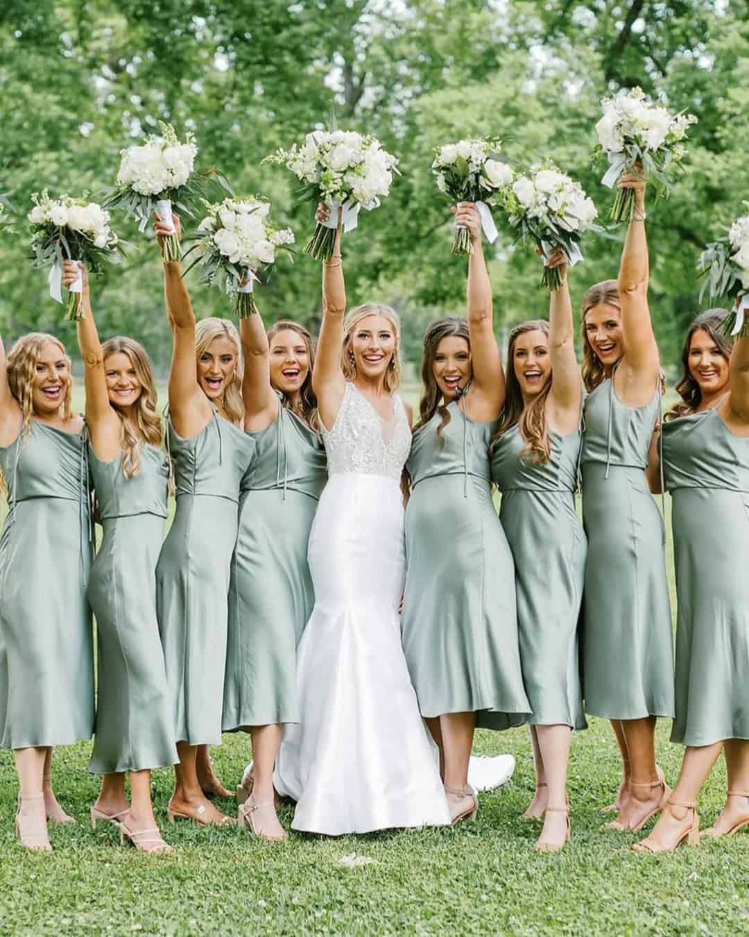 Short Mint Bridesmaids Gowns