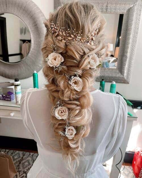 Braided hair with flowers