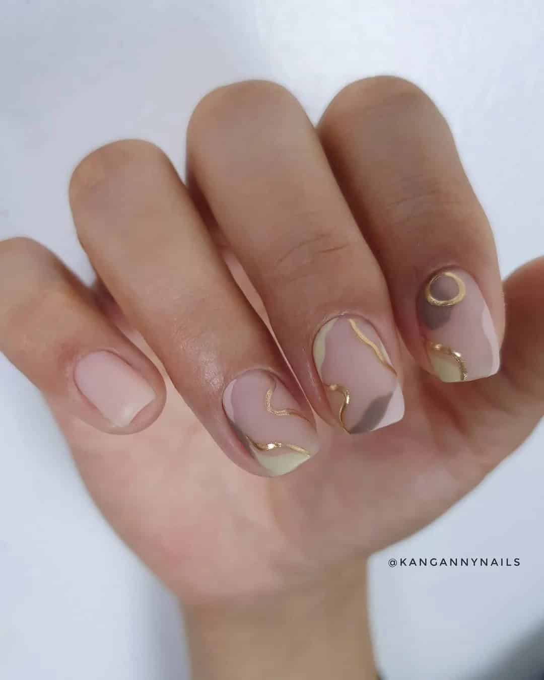 Nude Bridal Nails With Gold Touch