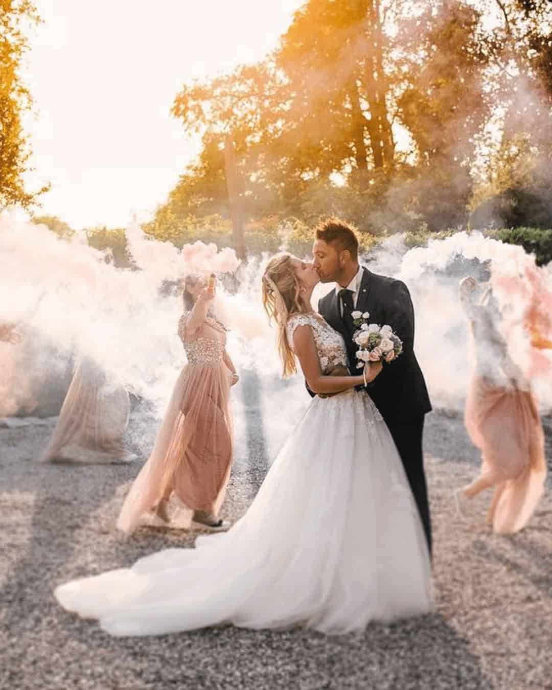 Wedding Entourage Photo Ideas With Smoke Bombs