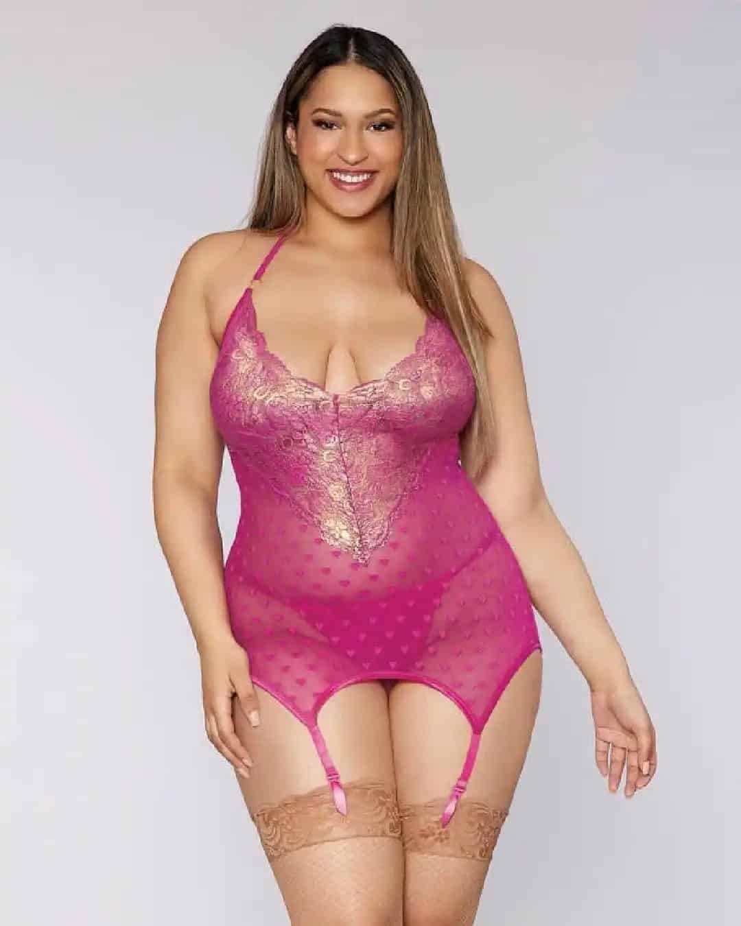 Pink Elegant Plus Size Bridal Lingerie