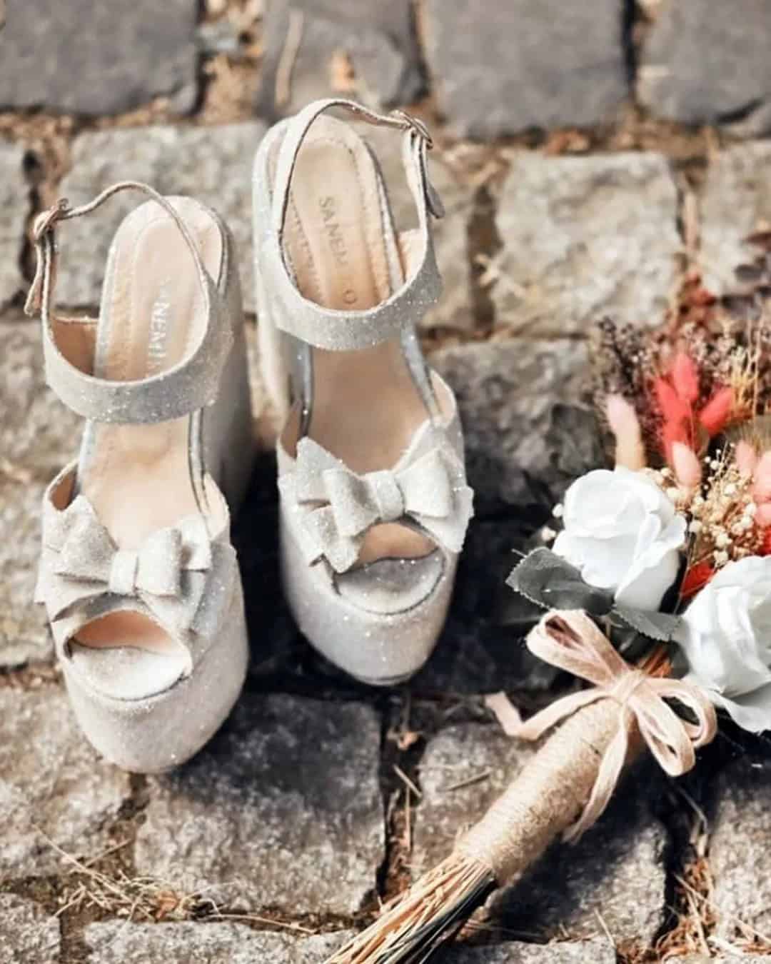 Silver Wedge Wedding Shoes