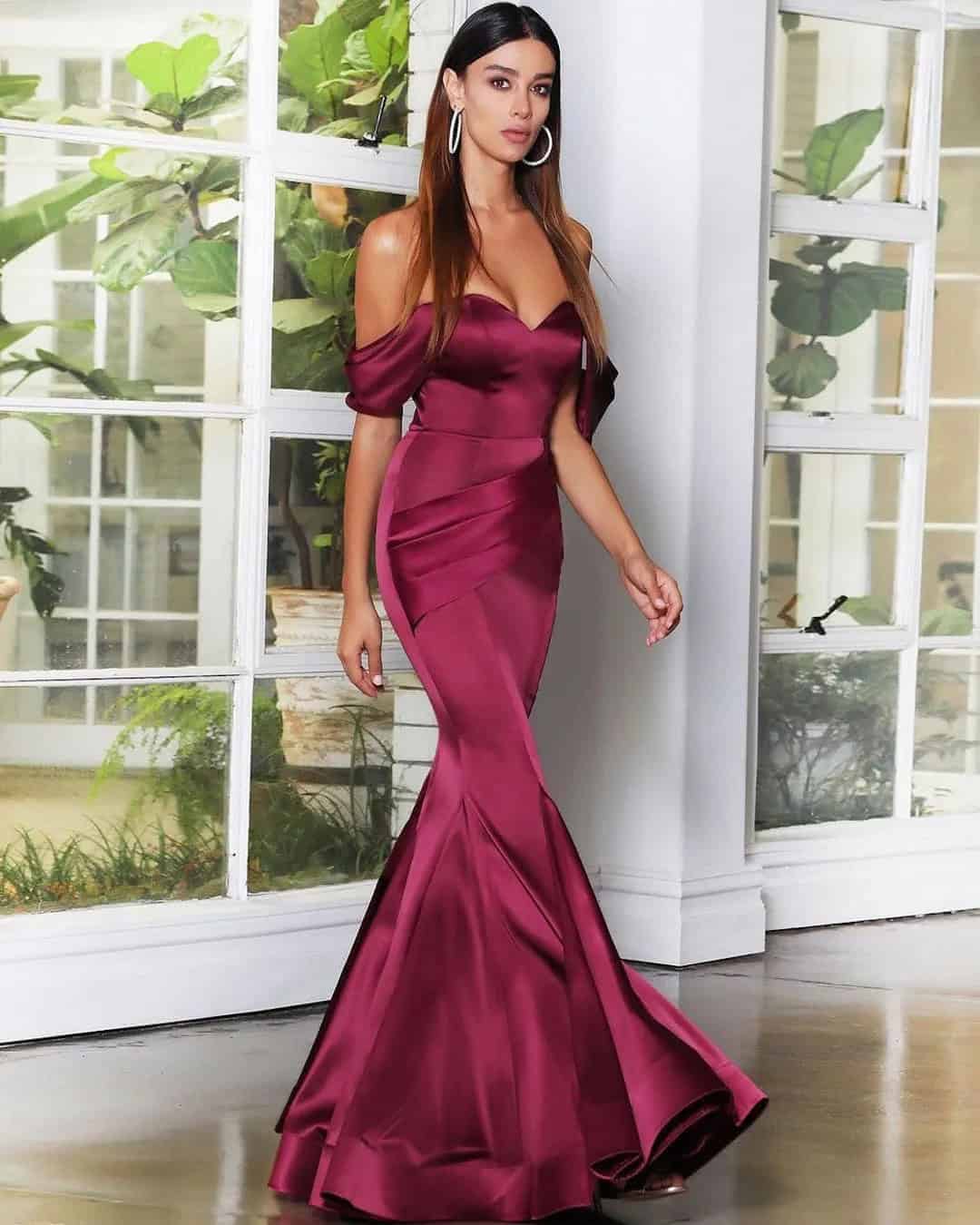 Satin Burgundy Dress Ideas