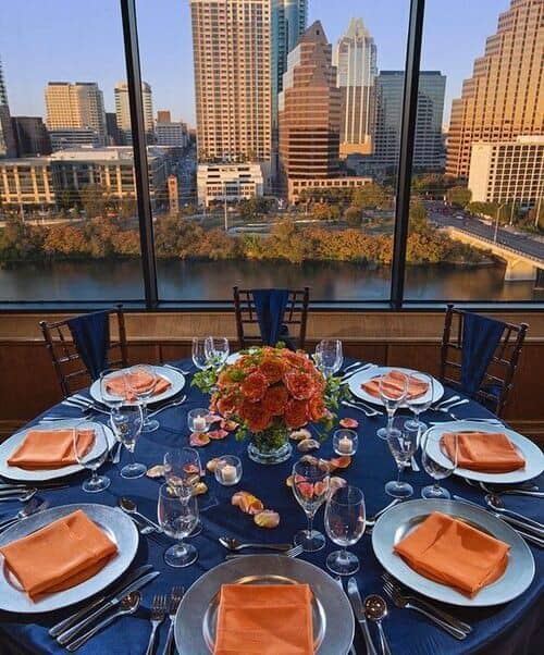 Navy and orange place settings